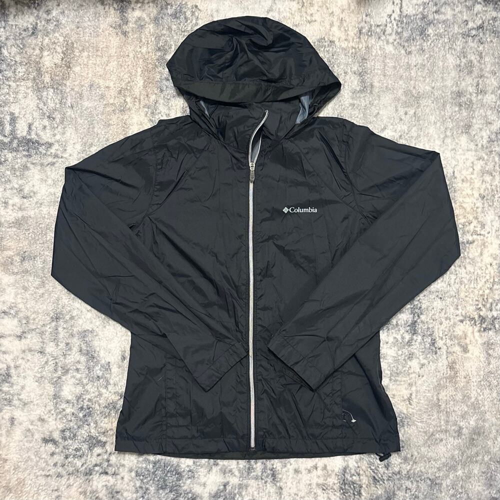 Columbia Women's Black Lightweight Hooded Rain Jacket Windbreaker Size Small